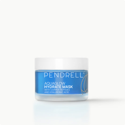 Pendrell Hydrate Mask jar with copper peptides and hyaluronic acid for overnight hydration and skin renewal.