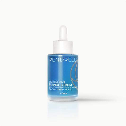 Pendrell Retinol Serum bottle with copper peptides and vitamin E, designed for nightly skin renewal and anti-aging.