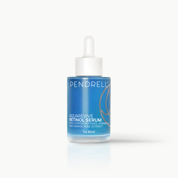 Pendrell Retinol Serum bottle with copper peptides and vitamin E, designed for nightly skin renewal and anti-aging.